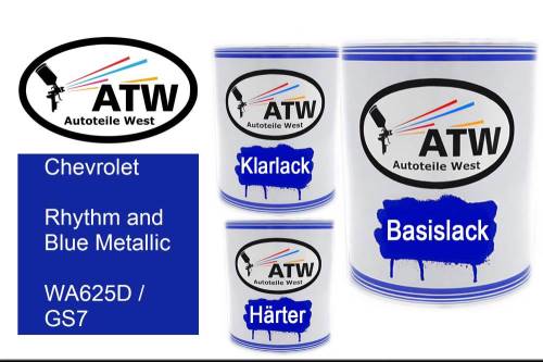 Chevrolet, Rhythm and Blue Metallic, WA625D / GS7: 1L Lackdose + 1L Klarlack + 500ml Härter - Set, von ATW Autoteile West.